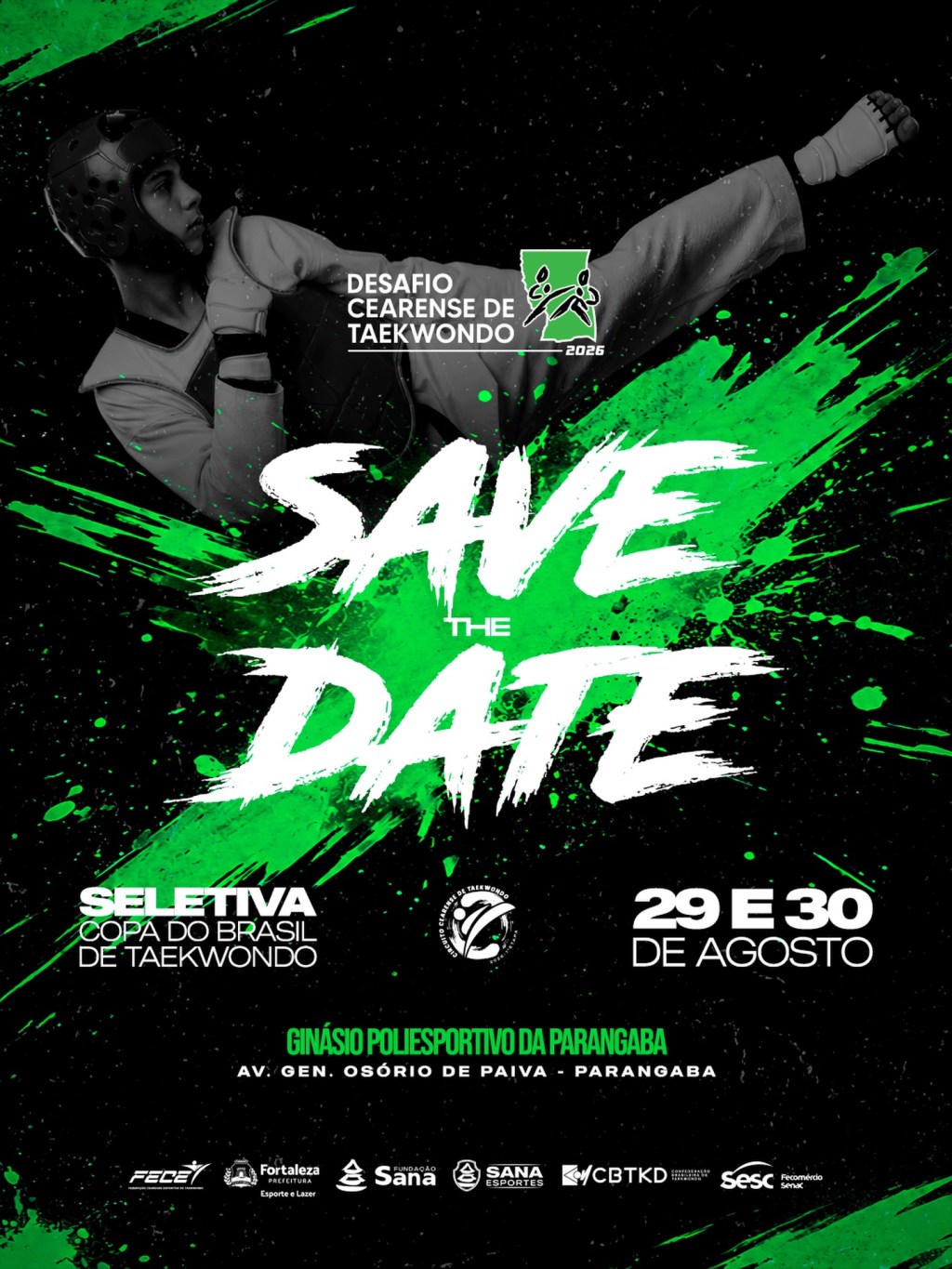 Desafio Cearense de Taekwondo 2026 será realizado nos dias 29 e 30 de agosto, em Fortaleza